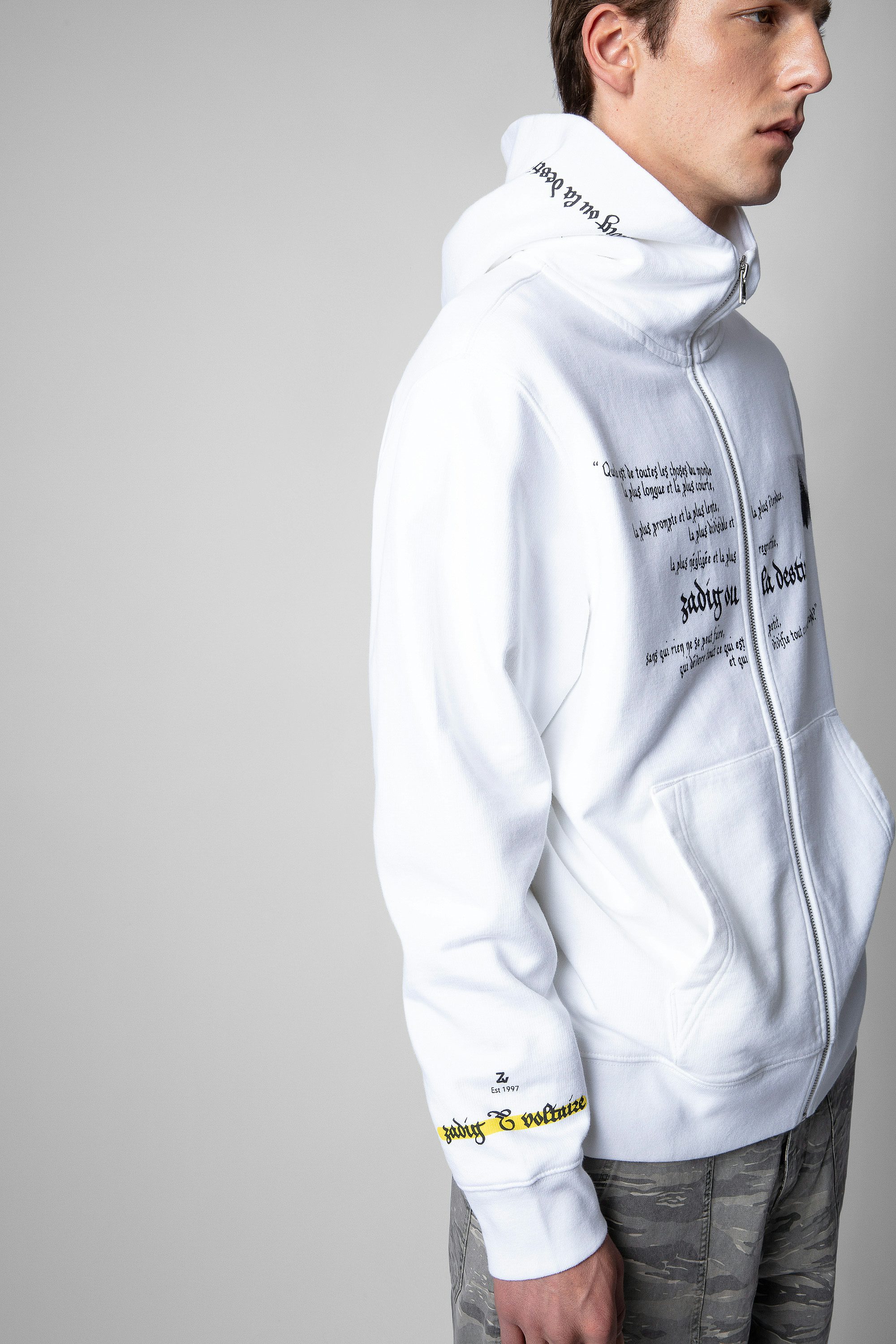 Ghost Sweatshirt - Men’s white cotton printed zip-up sweatshirt